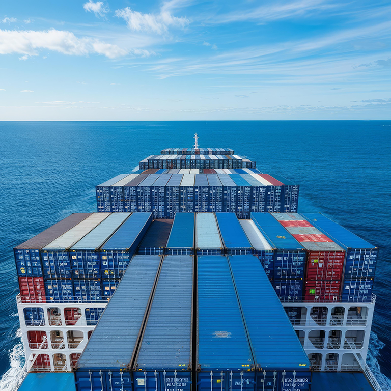 cargo-ship-full-loaded-with-contners-blue-sea-background-top-view