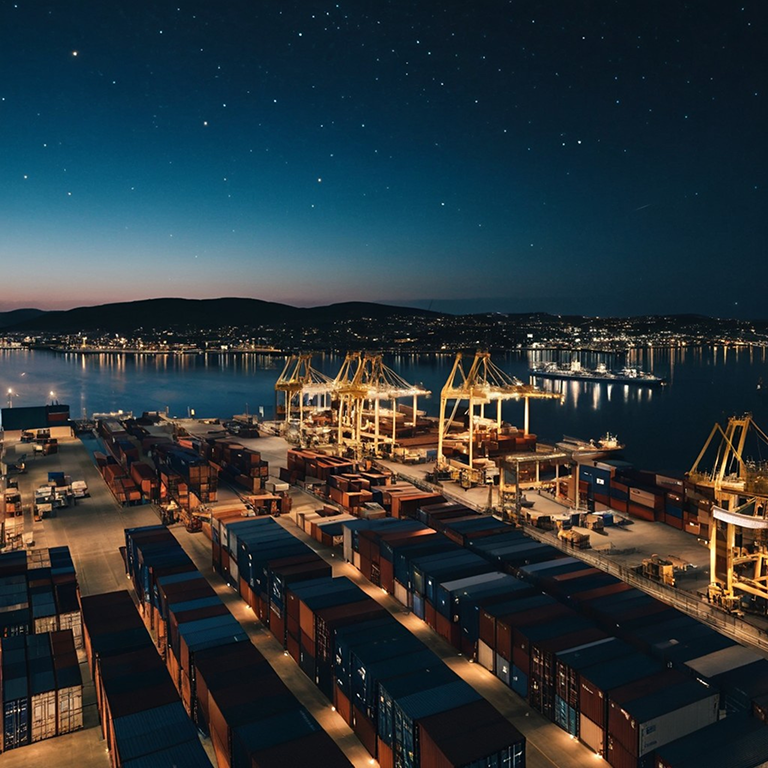 dock-comes-alive-dusk-with-vibrant-mix-shipping-containers-illuminated-cranes-working-against-twilight-backdrop-generative-ai